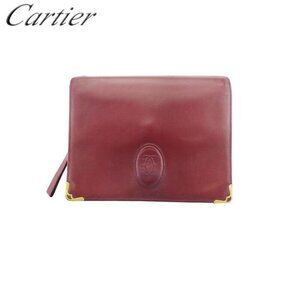 Cartier Clutch Bag Mastline Bordeaux Leather Authentic Used